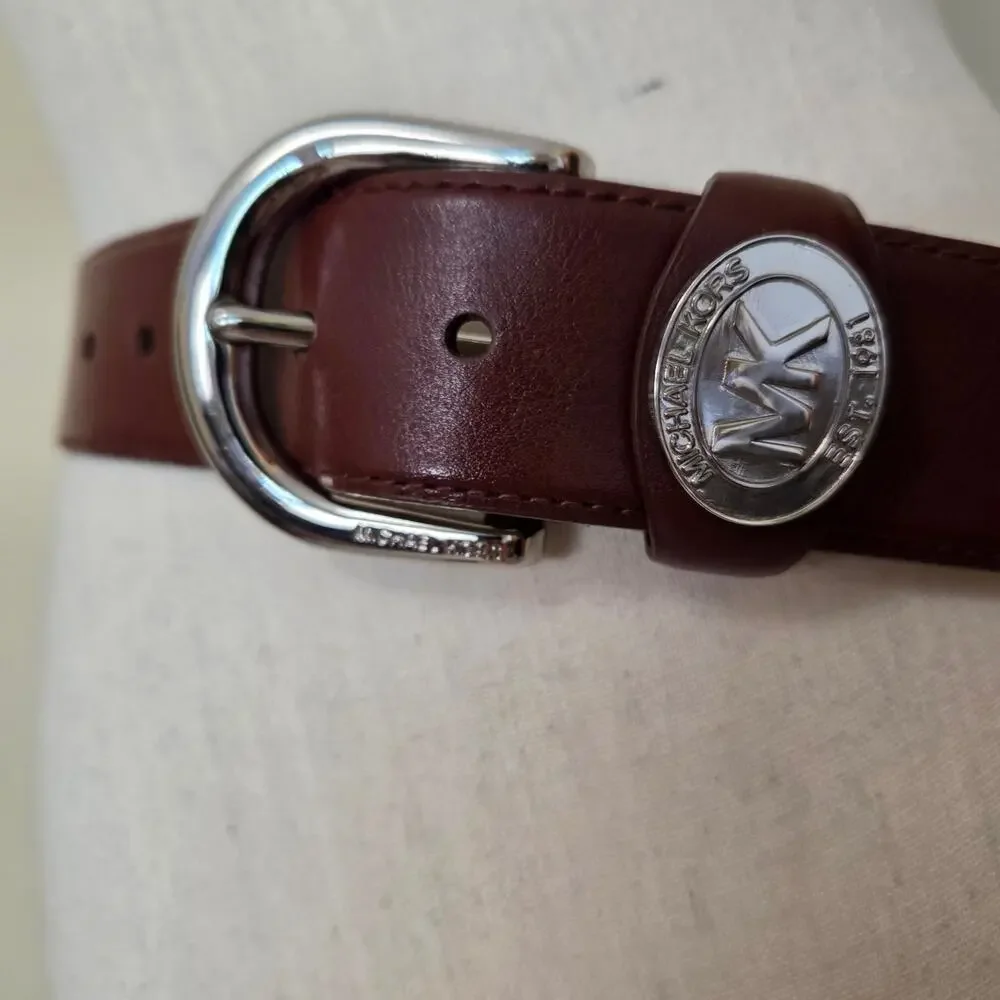 NWOT Michael Kors Women's Small Genuine Leather Belt Brown Silver-Tone